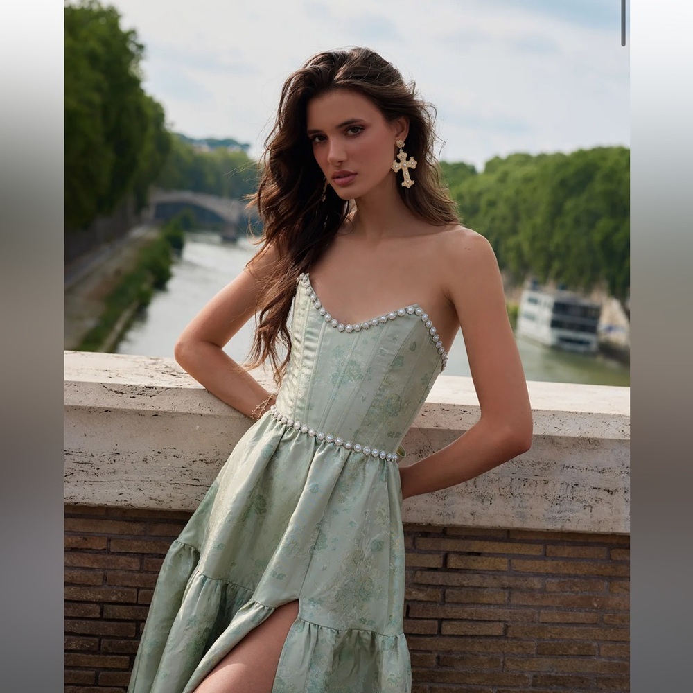 V. Chapman Vivian Dress in Sage Windsor Brocade - 6